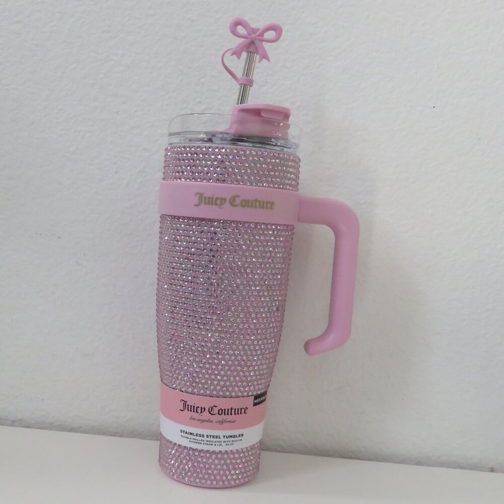 Juicy Couture Bling Rhinestone Bow 40oz Stainless Steel Tumbler Hot/Cold
